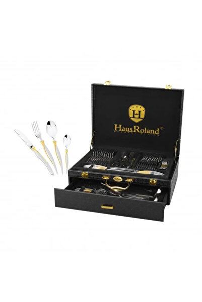 Generic 86-piece stainless steel cutlery set in silver/gold