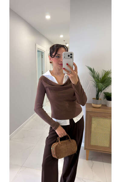 BİRCANÇİL Porenwa Brown Shirt Collar Detailed Blouse