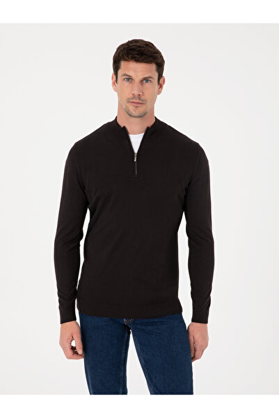 Cacharel Black Slim Fit Cotton Blend Half Zipper Mock Neck Knitwear Sweater 5...
