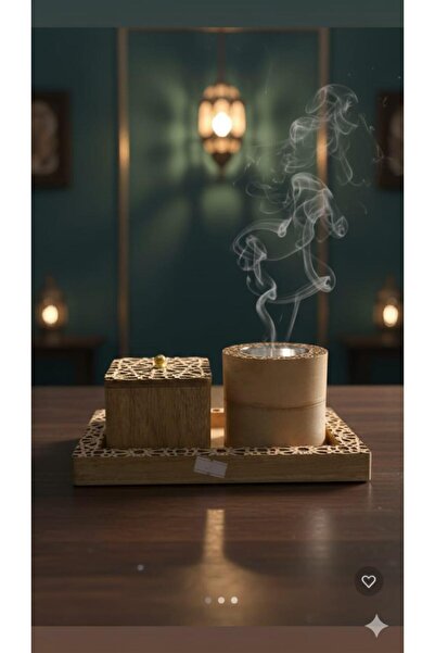 Generic Incense burner and wooden oud box set in rattan style