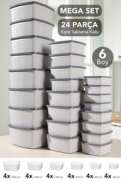 Meleni Home Set of 24 Striped Square Storage Containers - Microwave Safe Orga...