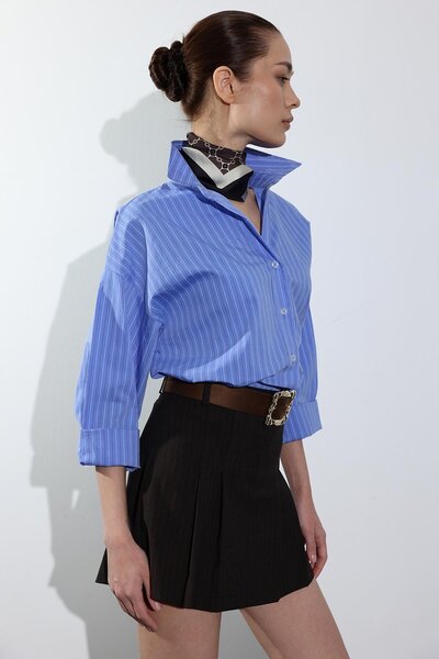 5in1Canpolat Curea maro plisată fustă pantalon scurtă 17364