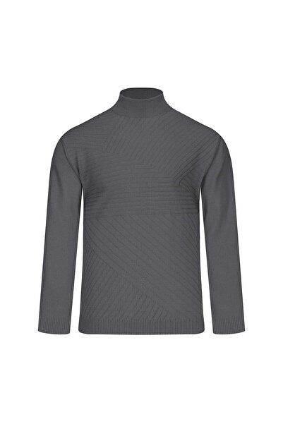 Hatemoğlu Pulover gri din lână, cu guler semi-înalt, croială normală