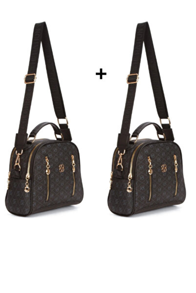 Newish Polo Women's Patterned Daily Crossbody Bag – Brown with Gold Zipper De...