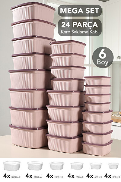 Meleni Home Set of 24 Striped Square Storage Containers - Microwave Safe Orga...