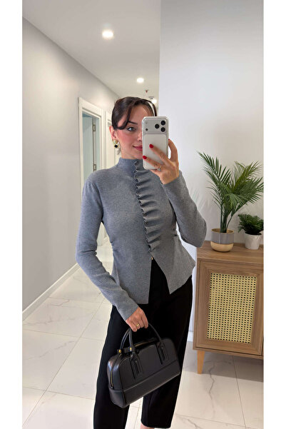 BİRCANÇİL Cessil Gray Self-Tie Cardigan