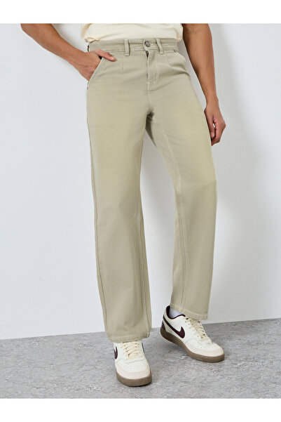 Styli بنطلون جينز رجالي بيج قصة مريحة وكسرات
