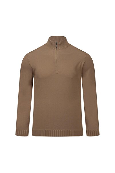 Hatemoğlu Brown Regular Fit Half Turtleneck Zipper Sweater