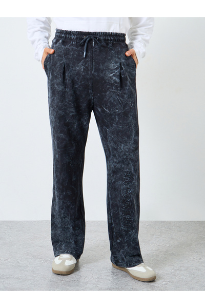 Styli Men Black Acid Wash Joggers with Embroidery