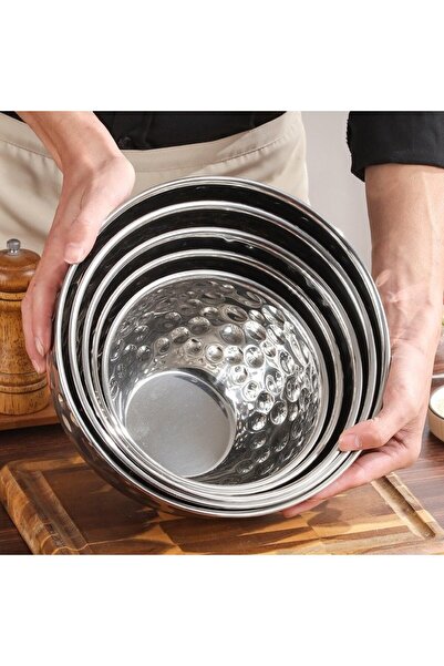 Qerhome 3-Piece Stainless Steel Forged Korean Style Mixing Bowl 20-24-28 cm S...