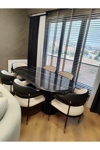 Kayı mobilya Sonata Mermer Desenli Siyah Yemek, Salon Masası Masa Kenarları S...