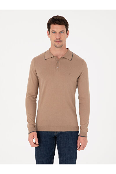 Cacharel Camel Slim Fit Cotton Blend Polo Collar Knitwear Sweater 50318712-Vr015