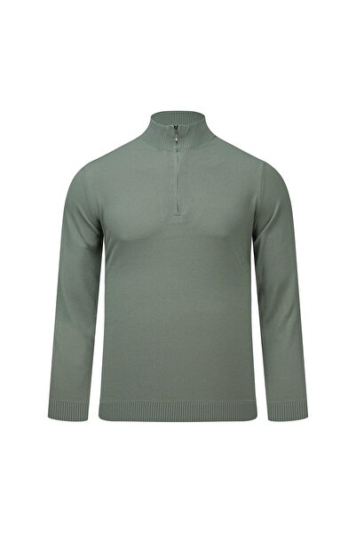 Hatemoğlu Green Regular Fit Half Turtleneck Zipper Sweater