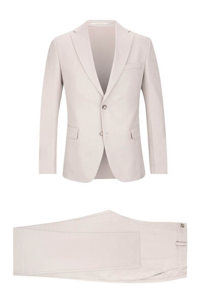 Hatemoğlu بدلة كلاسيكية من الكتان بقصة مريحة وياقة مونو