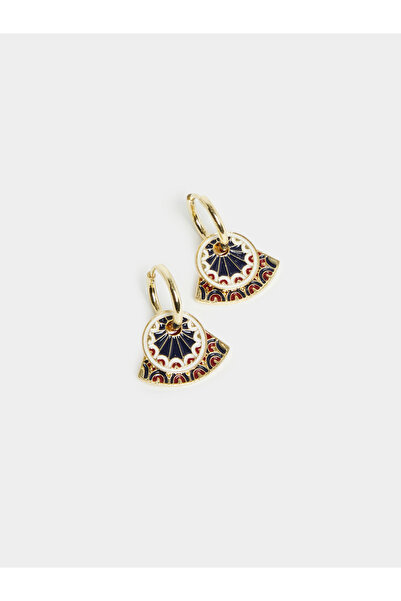 Styli Gold Hoop Earrings with Enamel Fan Design
