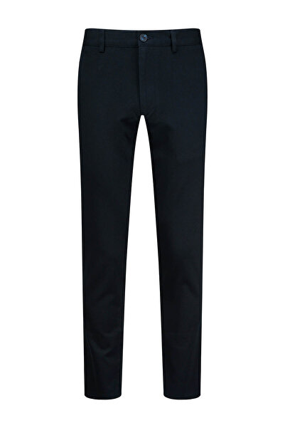 Hatemoğlu Navy Blue Relaxed Fit Cotton Trousers with Side Pockets