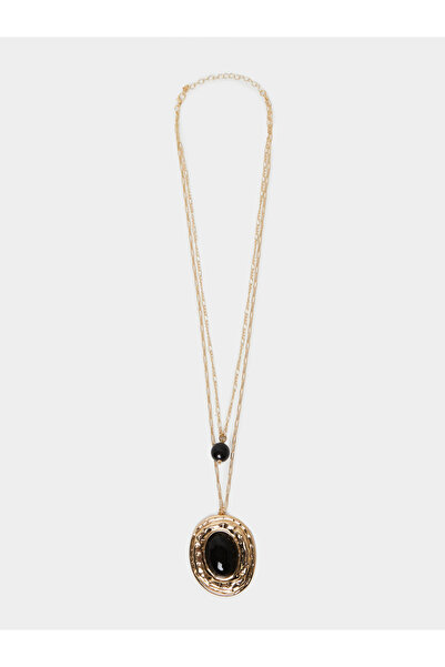 Styli Gold-Tone Pendant Necklace with Black Stone