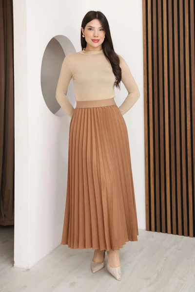 lodmela Ελαστική Φούστα με Πιέτες στη Μέση 6017-Ταμπά