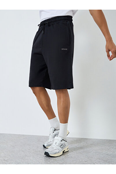 Styli Men Black Side Tape Terry Shorts