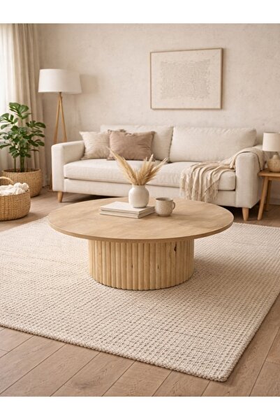 yurtseven home Yuvarlak Modern Natural Bohem Büyük Orta sehpa - Safir Meşe