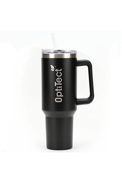 OptiTect كوب أسود من الفولاذ المقاوم للصدأ بمقبض، سعة 40 أونصة.