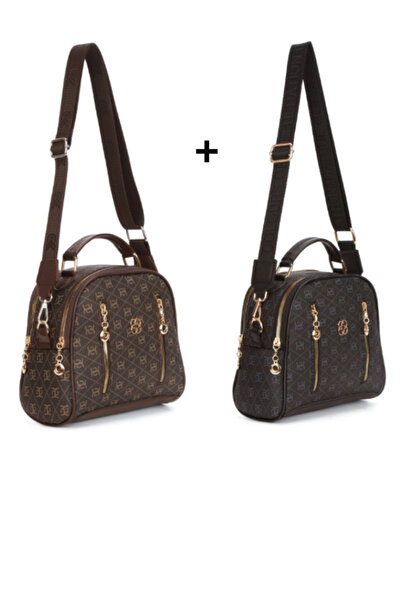 Newish Polo Women's Patterned Daily Crossbody Bag – Brown-Black with Gold Zip...