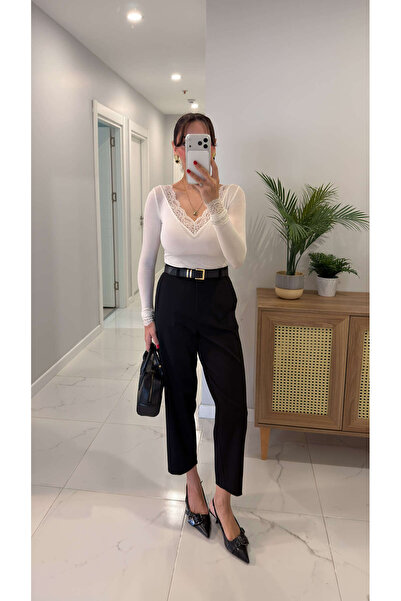 BİRCANÇİL بنطلون ستوري أسود بقصة مستقيمة