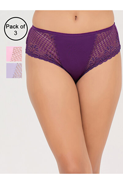 Clovia By Styli Pack of 3- Mid Waist Hipster Panty with Lace Wings - Cotton