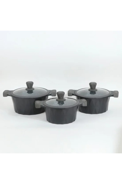 TULIN Granite Cookware Set with Distinctive Design, Black Color - 6 Pieces