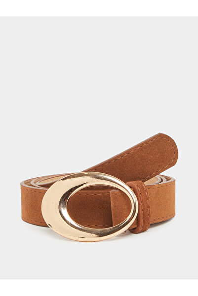 Styli Brown Faux Suede Belt with Oval Buckle