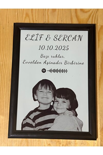 Daynav Siyah Beyaz Nostaljik Çocukluk Fotoğrafı Birleştirme Kolaj Tablo, Sevg...