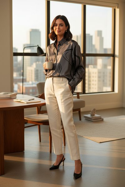 RANDOM Women's Shiny Textured Basic Shirt