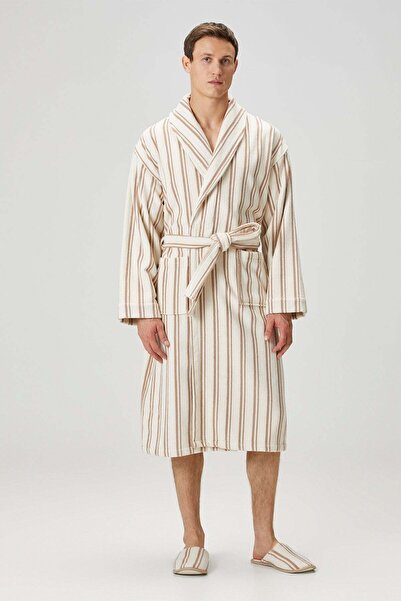 İrya In Lines Yarn Dyed Men's Bathrobe Mocha