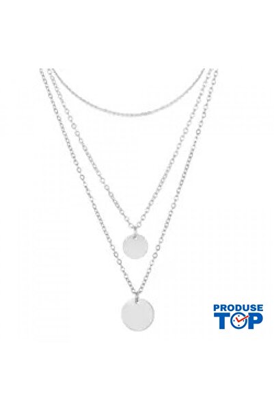Produse.Top Set of three silver necklaces with round pendant STCOL090