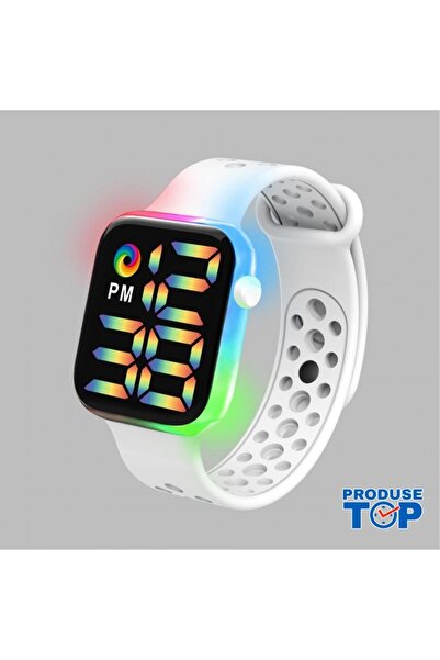 QUARTZ Digital Watch with Lights Square Dial and Adjustable White Silicone St...