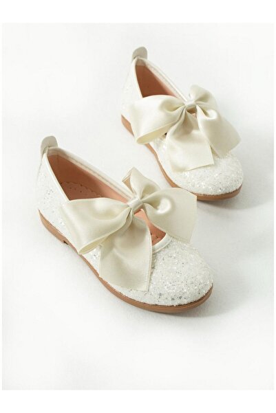 mocno Kız Çocuk Babet Beyaz Pullu Babet Fiyonk Kurdela Detaylı