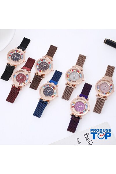 QUARTZ Ladies Watch with Golden Magnetic Bracelet and Colored Rhinestones CDQ...