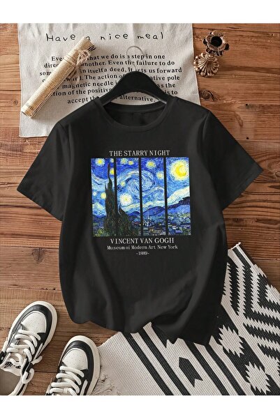 Rokeby Unisex Van Gogh cu imprimeu Negru tricou