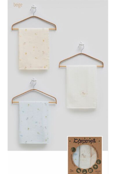 ByBest Beauty طقم بطانية كراميل موسلين مكون من 3 قطع