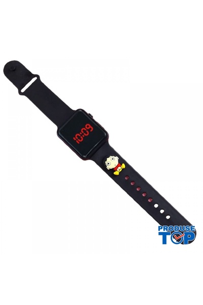 QUARTZ Ceas negru pentru copii cu cadran digital și curea reglabilă din silic...