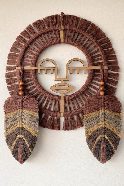 Bohem Shop Rustik Kızılderili Kadın Etnik-bohem Makrome Yapraklı Duvar Süsü D...