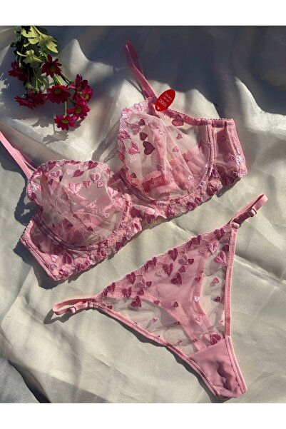 arona lingerie BÜYÜK BEDEN Kalpli Brode Dantelli Desteksiz Sütyen Takımı - C ...