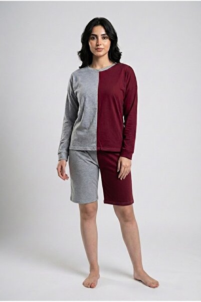 full fashiion Women's "Half and Half" Pajama Set (Color Block) - Modern Gray ...