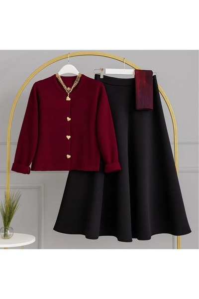 bm bessomoda fashion boutique Women's Heart Pattern Knitwear Cardigan and Scu...