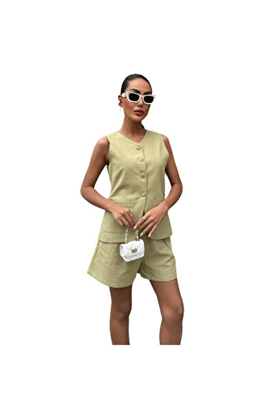 Sobe Cotton Women's Set – Vest with Golden Buttons and Shorts