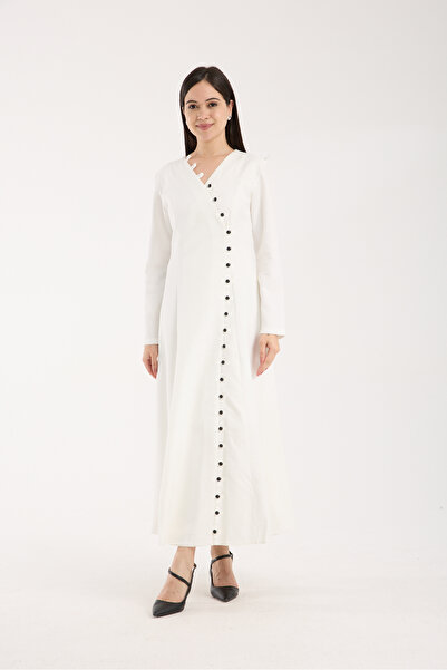 Stylish Stylish and elegant white dress decorated with buttons