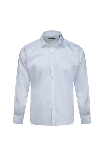 Hatemoğlu White Classic Fit Slim Collar 100% Cotton Long Sleeve Satin Shirt