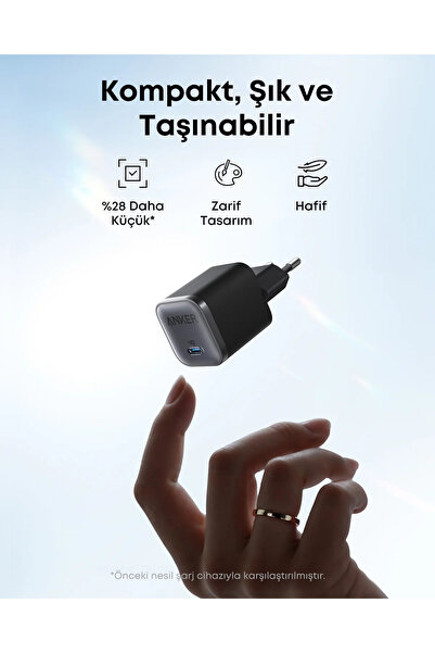 Anker Nano 45W USB-C Kablo Şarj Adaptörü Siyah