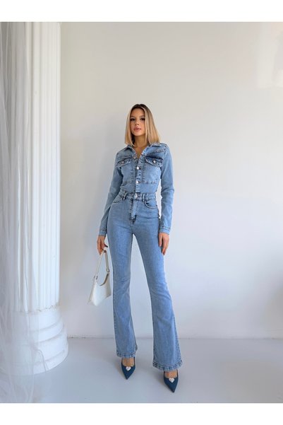Your Shine Salopetă din denim spălat cu aspect pietrit, cu jachetă și tiv spaniol.