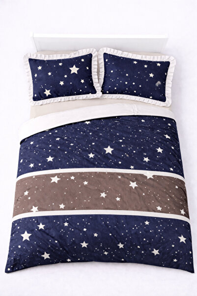 GÖRMEZ TEKSTİL Soft Cotton Ruffled Single Starfall - Duvet Cover Set Navy Blu...